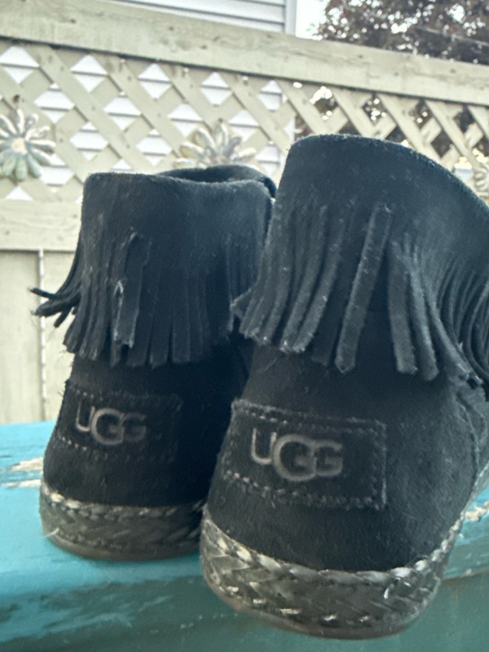 UGG Black Suede Fringe Ankle Booties
